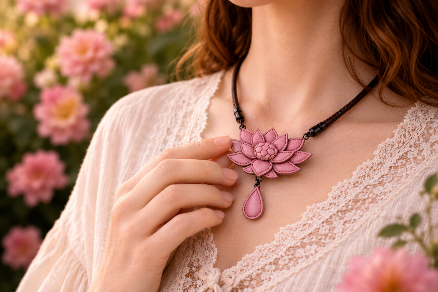 Lotus Blush Lederkette